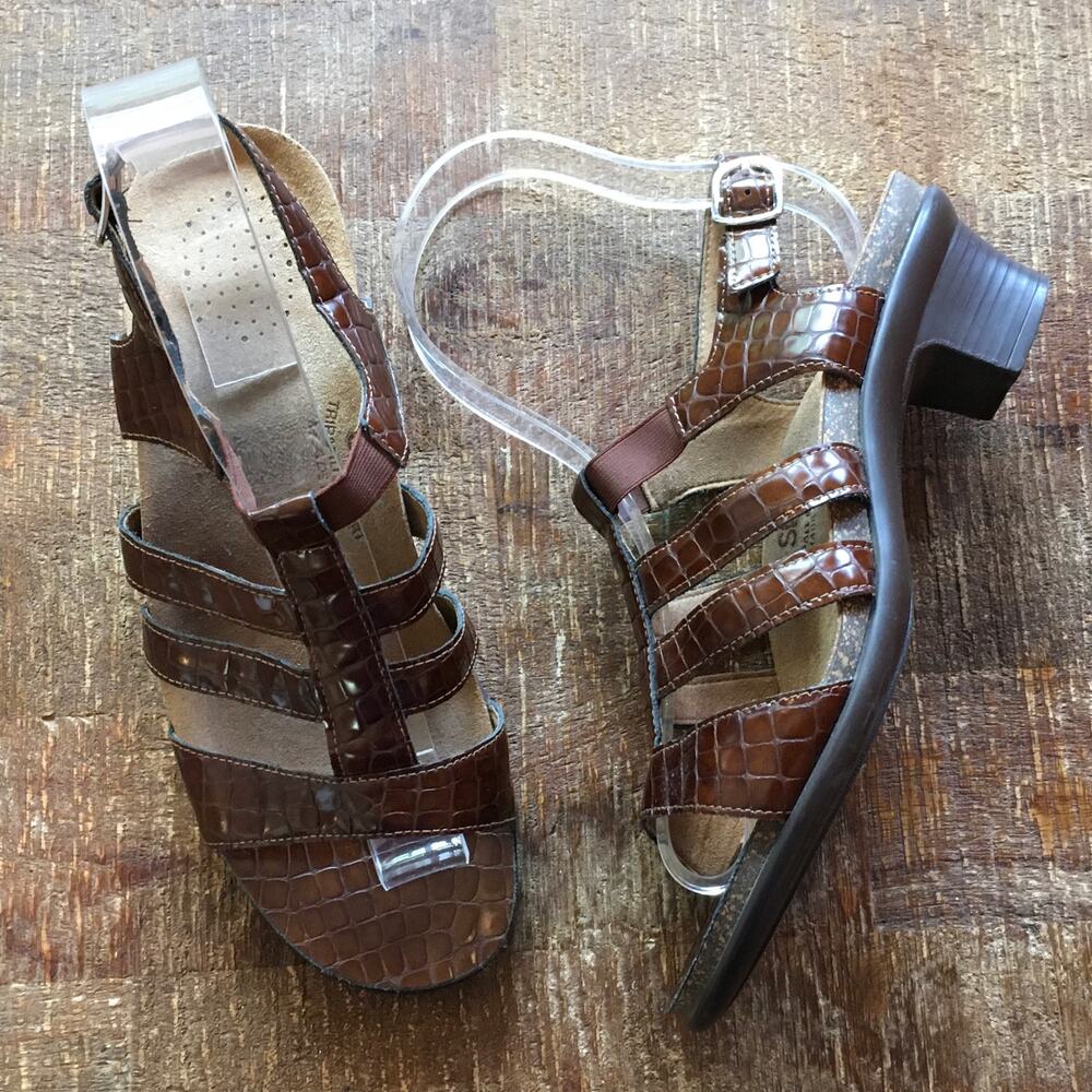 SAS Allegro Heel Strappy Sandal Womens 9 M Cognac Croc Brown Minimalist Staple - Picture 4 of 11